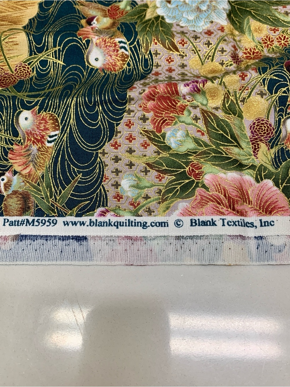 BLANK TEXTILES Asian-Inspired Floral & Duck Cotton Fabric Remnant Patt# M5959 - Picture 5 of 10
